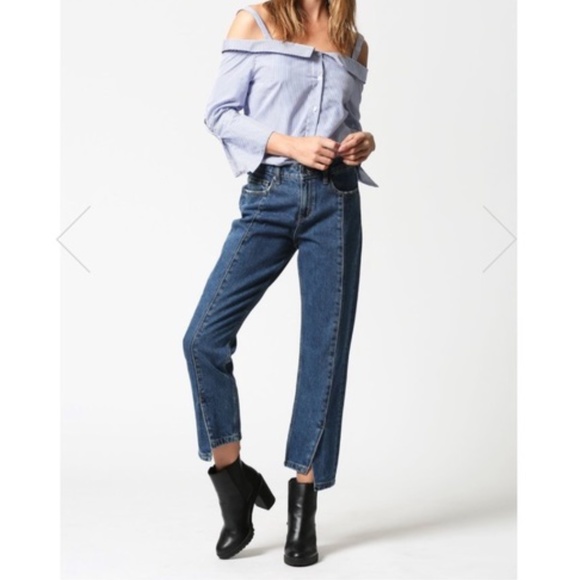 Hidden Tracey Pintuck Front Slit Straight Jean - Picture 1 of 5